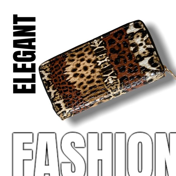 Animal Print Zippered Brown Wallet - Picture 1 of 3